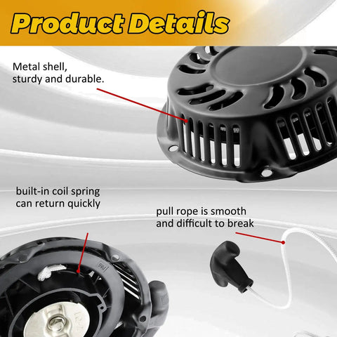 Pull Start Recoil Starter for Predator 196cc 212cc 225cc Engines and Harbor Freight Generators, metal shell and pull rope shown