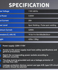 Specification sheet for Heavy Duty Auto Body Dent Repair Spot Welder Kit With Manual And Auto Modes, 3500W Stud Welder, 110V 4200A.
