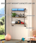 Rustic Three Tier Industrial Pipe Floating Shelves Straight Fire Modern Farmhouse Vibe With Sturdy Iron Metal Rack For Bathroom Kitchen Storage And Vintage Decor, displaying weights and decor items.