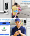 Smooth Zero Stress Smart Door Lock With Handle Delivers Slick Fingerprint Keypad And Remote Alexa Compatible Access, showcasing a smart lock and app control.