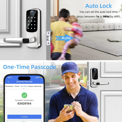 Smooth Zero Stress Smart Door Lock With Handle Delivers Slick Fingerprint Keypad And Remote Alexa Compatible Access, showcasing a smart lock and app control.