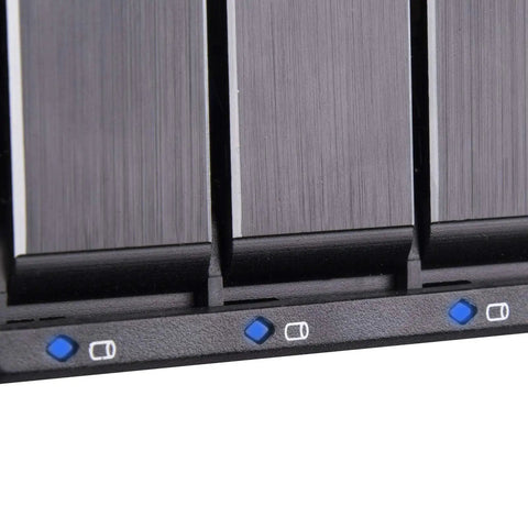 Solid As A Rock Pair Of Internal Hot Swap Drive Cages Converts Three 5.25 Inch Bays Into Five 3.5 Slot Enclosures For Sas And Sata Discs With Sleek Aluminum Chassis And No Sweat Quick Setup close-up of drive cage interface and indicator lights.