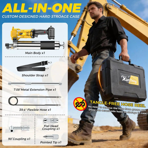 12800 PSI Cordless Grease Gun Workhorse With 39.4 Inch Hose One Hand Operation LED Light Three Couplers Tool Only Battery
