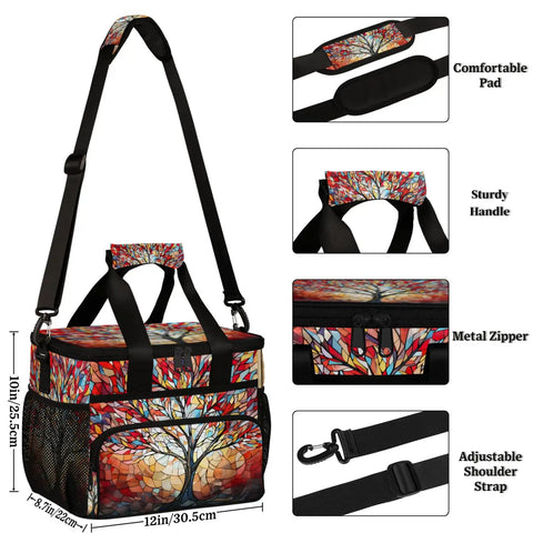 Insulated Picnic Backpack Lunch Bag For Women And Men Colorful Trees Design with adjustable strap and metal zipper