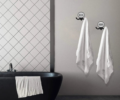 Modern bathroom with His And Hers Cast Iron Towel Hooks Set Of 2 For Wall Or Door Rustic Farmhouse Decor Dual Hooks For Towels And Robes