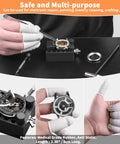 Person using Deluxe 155 Piece Watch Repair Kit With Carrying Case Pro Grade Do It All Tools for detailed watch repair.