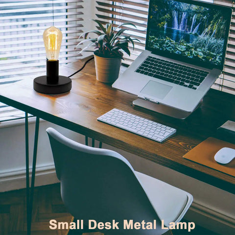 Industrial Desk Lamp Base With Ceramic Holder E26 E27 Compact Old School Vintage Edison Style Small Desk Light For Home Office Decor Plug In Cord With On Off Switch Bulb Not Included Space Saving Nightstand Lamp