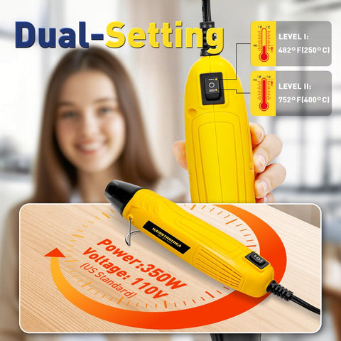 220Pcs Heat Shrink Tubing Kit With 3 To 1 Adhesive Lined Tubes And Dual Temperature Mini Heat Gun Waterproof Insulated Shrink Wrap For Automotive And Marine Wiring Repair, showing yellow dual-temperature heat gun.