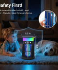 2 Pack Solar Bug Zapper Outdoor Portable Electric Mosquito Killer Waterproof Insect Trap with LED Night Light, child and pet friendly, in living room with child and dog