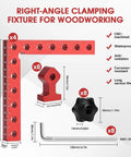Four Pack 5.5 Inch Aluminum Alloy Right Angle Corner Clamp Set For Woodworking with measurements and feature icons.