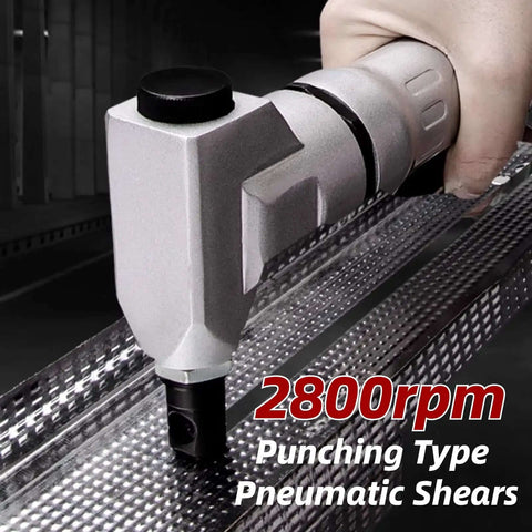 Beefy Pneumatic Sheet Metal Cutter Handheld Air Nibbler with Hardened Blade cutting metal with 2800 RPM air-powered shears