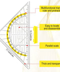 Four Piece Transparent Triangle Ruler Set With Protractor And Set Squares For Drafting And Geometry Drawing A Handy Multifunction Tool Kit For Designers Architects Engineers And Students. transparent 15.7cm triangle ruler with protractor and parallel scale