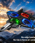 Foam Remote Control Airplane For Kids And Adults Newbie Friendly Fighter Jet RC Plane LED lights mountain background