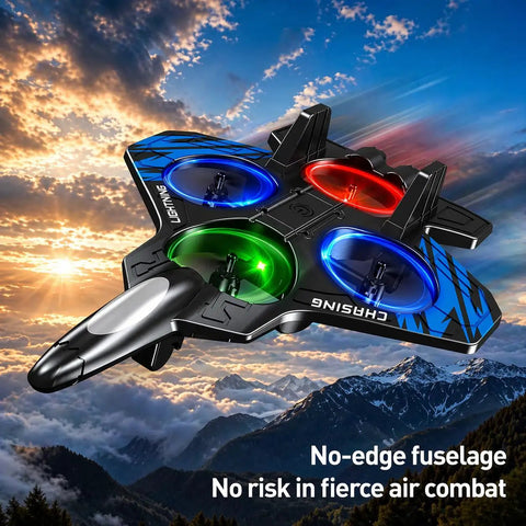 Foam Remote Control Airplane For Kids And Adults Newbie Friendly Fighter Jet RC Plane LED lights mountain background