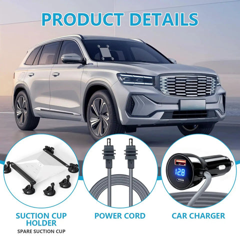 Starlink Mini Suction Cup Mount With 3 In 1 Car Charger For Cars Trucks RVs Boats And Road Trips, components on display