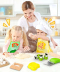 HAIMST 15-piece Montessori toddler kitchen tool set; green plastic tools, wooden cutting board, kids cooking in kitchen