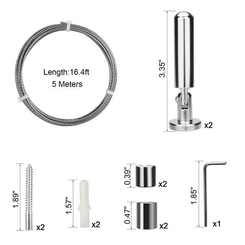 Rustproof Stainless Steel Curtain Wire Wall Mount Set For Art Displays And Photo Hanging Heavy Duty Tension Wire Clothesline Alternative For Windows Multi Purpose Organizer 5 Meter Length components shown