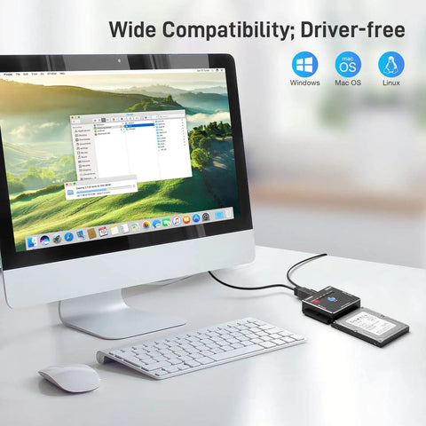 SATA IDE to USB 3.0 External Drive Adapter for 2.5 and 3.5 Inch HDD SSD and 5.25 Inch Optical Drives, Quick Plug and Play USB 3.0 Converter with Offline Clone for Easy Data Transfer connected to desktop