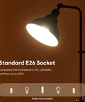 Tall Industrial Floor Lamp With Adjustable Height And Head, Vintage Metal Standing Reading Lamp focus on illuminated head