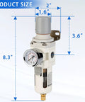 Beefy Three Eighth NPT Compressed Air Filter Regulator Combo with 5 Micron Brass Filter Semi Auto Drain Polycarbonate Bowl size chart