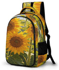 Dope Sunflower Field Oil Painting Backpack for everyday use unisex large capacity daypack with durable polyester, side view.