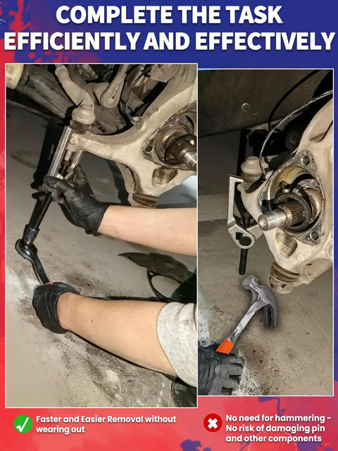 Using the 5 Piece Front End Service Tool Kit for Ball Joints Pitman Arm and Tie Rod Removal without hammer on suspension component.