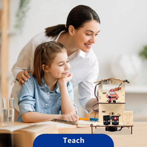 ESP32 STEM Smart Home Education Kit For Curious Kids 12 Plus Arduino Compatible Robotics Projects Eight Piece Set STEAM Coding And Engineering Toys For Hands On Learning Creative Tech Gift For Future Builders showing mother and child with smart home model