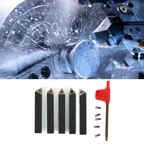Five Piece Three Eighths Inch Indexable Turning Tool Set With Cemented Carbide And Nickel Coating for high temp lathe machining