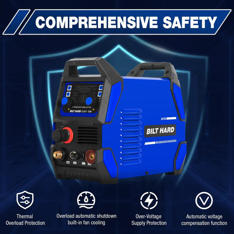 50A Plasma Cutter With Non Touch Pilot Arc Dual Voltage 110V 220V IGBT Inverter Digital Display featuring safety features