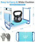 Heavy Duty Garden Kneeler And Seat 2In1 Foldable Stool with widened thick kneeling pad and tool pouches, blue, supports 350 lbs
