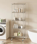 Beefy Rolling Garage Shelving Unit With Wheels 5 Tier Adjustable Wire Rack Durable Steel Storage For Kitchen Office Garage And Workshop 865 Pound Capacity Easy Mobility With Adjustable Feet Chrome Finish in laundry room