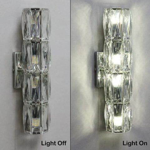 Chrome Crystal Wall Sconce With Four Lights Modern Tube Shape Glass Wall Light Fixture for Bedroom Living Room Hallway