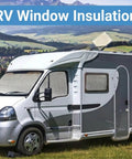 RV with reflective window insulation blocking sunlight; durable double reflective aluminum foil window film for summer protection.
