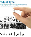 Hand holding screw from M2 Screws And Nuts Kit Dope Set For 3D Printing RC Planes And Small Projects, black carbon steel