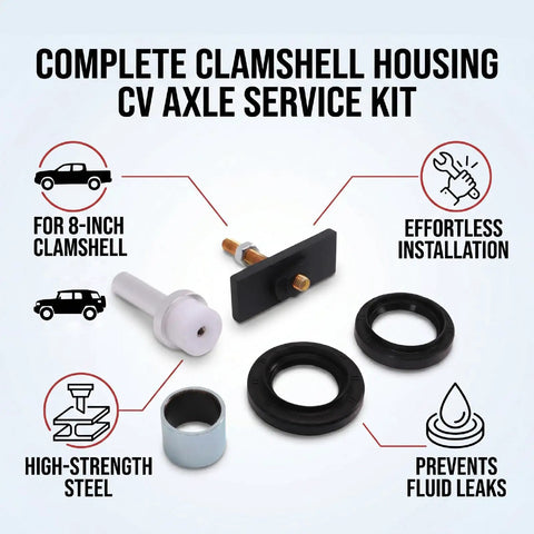 Heavy Duty CV Axle Bearing Puller Seal Kit Fixes 8 Inch Clamshell Diff Removing Installing Needle Bearings Bushings Fast Works 2005 To 2018 And 2007 To 2014 Models Perfect Fit Saves Time In The Garage Pro Gear Making Repairs A Walk In The Park., 8-inch clamshell CV axle service kit parts