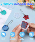 Hands holding mold from UV Resin Jewelry Making Kit With 200g Crystal Clear Resin Flexible Molds Glitter Powder Portable UV Lamp