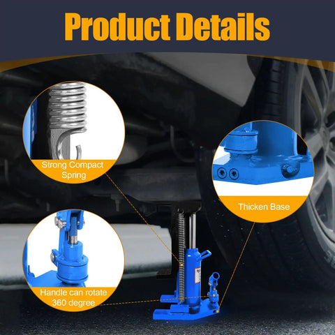 Heavy Duty 20 Ton Toe Jack Lift With 360 Swivel Handle Adjustable Hydraulic Auto Repair Jack Built Tough For No Sweat Lifting And Emergency Vehicle Service Blue with strong compact spring and thick base.