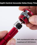Adjusting depth stop on 9 Piece Countersink Drill Bit Set With Two Flute TCT Alloy Tapered Bits, 1/4 in Hex Shank, for DIY use.