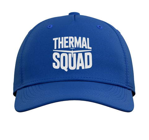 Adjustable Printed Sailplane Glider Hat For Thermals And Club Flights Royal Blue Baseball Cap with "Thermal Squad" text.