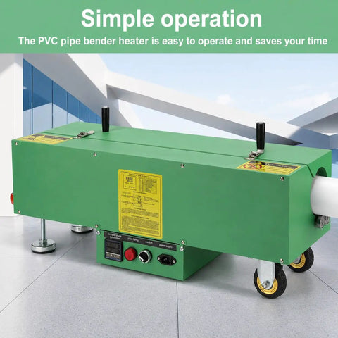 Heavy Duty Electric PVC Pipe Heater With Built In Temp Detector And Auto Shut Off For 1/2 To 4 Inch Conduit Bending showing control panel and wheels.