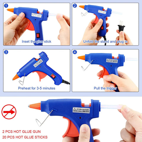 4 Piece Mini Hot Glue Gun Set With 20 Glue Sticks For Kids Projects Low Temp Kid Friendly Easy To Use Drip Proof Nozzle Rubber Protector
