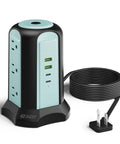 Power Strip Tower Surge Protector with 9 Outlets and 4 USB Ports, 10 Ft Extension Cord, Grounded 3-Prong, 1080 Joules, Blue