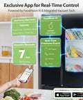 Woman using smartphone app for real-time freshness control with Precut Vacuum Sealer Bags 8x12 Inches 100 Count BPA-Free
