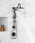 9 Inch Rainfall Shower Head And Handheld Combo System With Slide Bar In Matte Black, No Fuss 30 Minute Install, Integrated Diverter And Soap Dish, Spa Like Shower Experience on marble wall