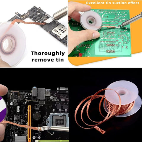 Desoldering Wick Set With Flux Wick Braids For PCB Repair And Keyboard Switches 10 Ft Length 2 mm Width Pro Grade Solder Removal