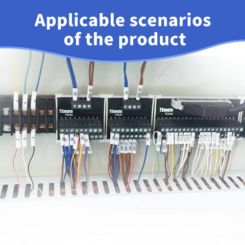 Front view of ten porcelain ceramic terminal blocks, 2‑way 5‑hole, 3 mm pitch, mounted on electrical panel with colored wires