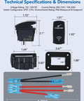 Rocker Switch With Aluminum Mounting Panel, IP68 Waterproof Five Pin SPST On Off Toggle, 20A 12V And 24V, Jumper Wires Included