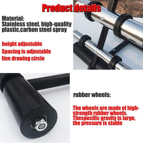 Dual Line Floor Tape Applicator For Quick Floor Marking In Warehouses, Aisles, Playgrounds And Gyms, Pasting Machine With Circle Drawing Kit, Keeps Lines Straight From Standing Position, Reduces Back Strain, Roller Masking Option, stainless steel and rubber wheels, adjustable spacing