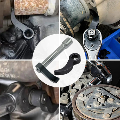 1/2 and 3/8 Inch Drive Pry Bar Wrench Adapter Head With Extension Bar shown in use for car repair and tight space applications.