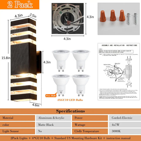 LED Up And Down Outdoor Wall Lights Two Pack Sconce For Porch Patio And Garage Exterior House Lighting with installation guide